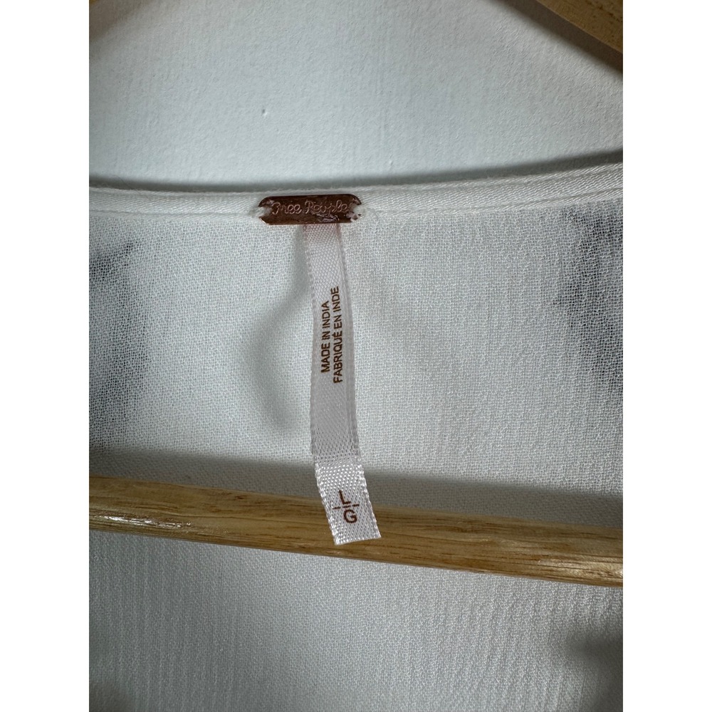 Bohemian Free People Womens Large Blouse White Embroidered Henley Peasant Top - Picture 3 of 8